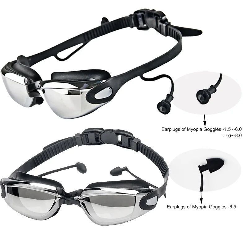 Men Women Myopia Swim Goggles Adults Professional Waterproof Plating anti Fog UV Swimming Pool Optical Glasses Earplugs Eyewear