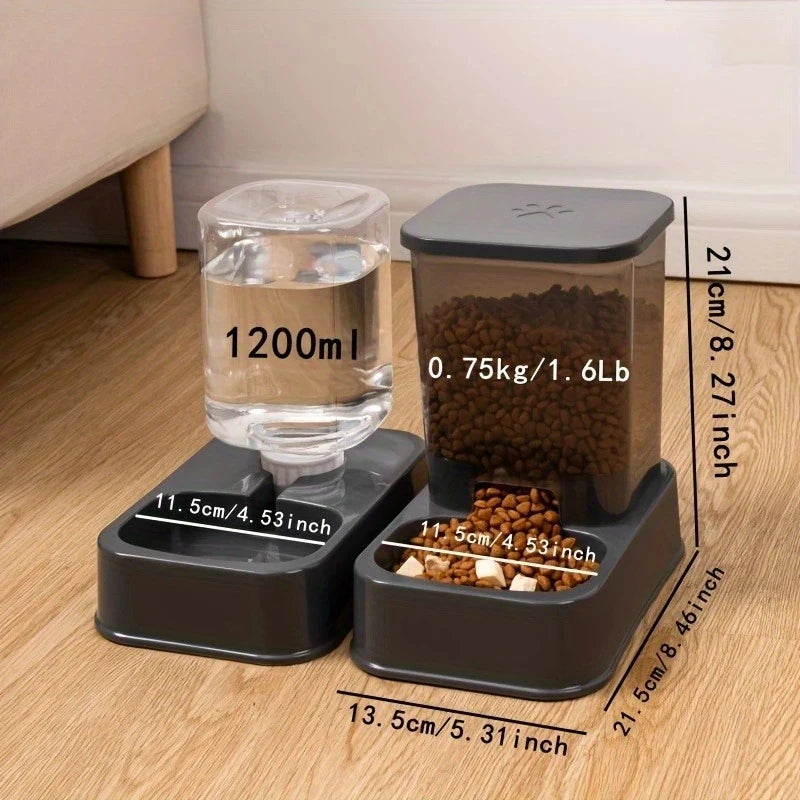 Automatic Cat & Dog Feeder with Drinker, Smart Portion Control Pet Food Bowl Set, No Battery Required